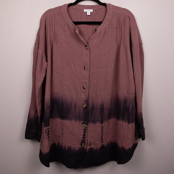 J. Jill PureJill purple tie dye gauzy button down tunic shirt-L - Picture 1 of 4